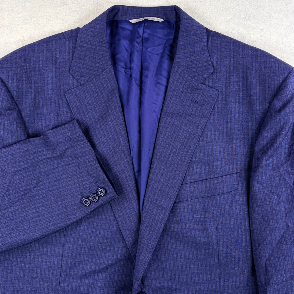 Canali Mens Blue Pinstripe Wool Blend 2 Button Sport Coat Made in Italy Size 44R